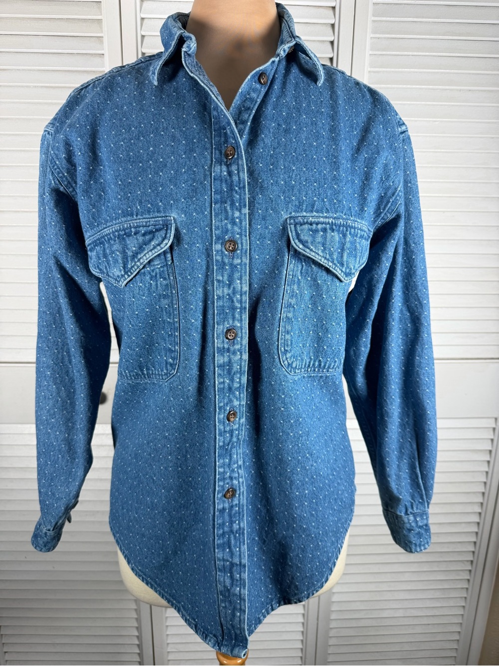 Ruff Hewn Made in USA Denim‎ Button Up Shirt Blue Dobby Cotton Women's M